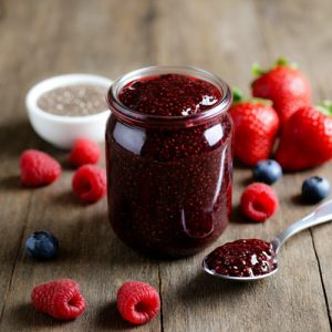 A jar of chia jam with a recipe from Opera Foods