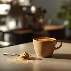 A-maca-latte-on-a-cafe-counter-using-raw-maca-powder-from-Opera-Foods