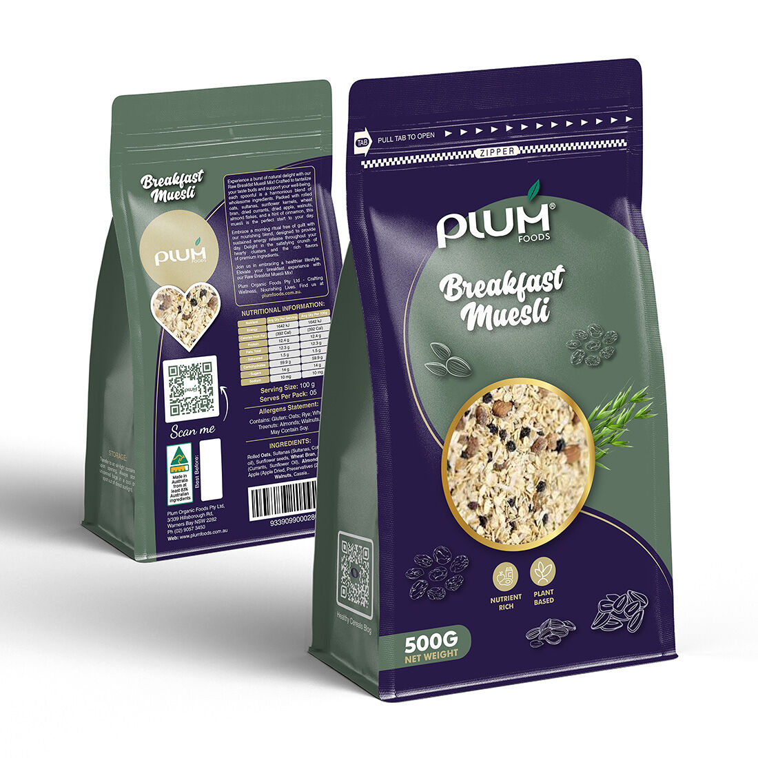 Natural Breakfast Muesli 500g - Plum Foods